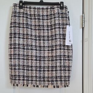 NWT, Calvin Klein Pencil Skirt Fringe Hem Boucle Tweed!